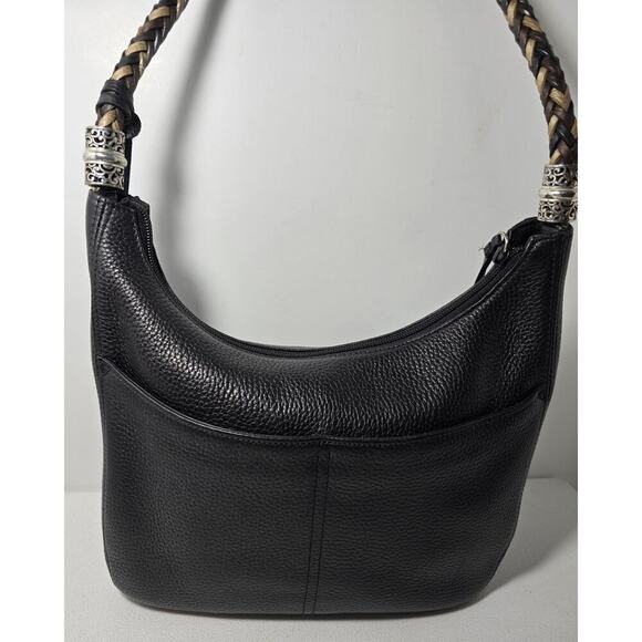 Chic BRIGHTON Barbados Zip Top Hobo Shoulder Bag leather & Braided Strap Black - Picture 8 of 15